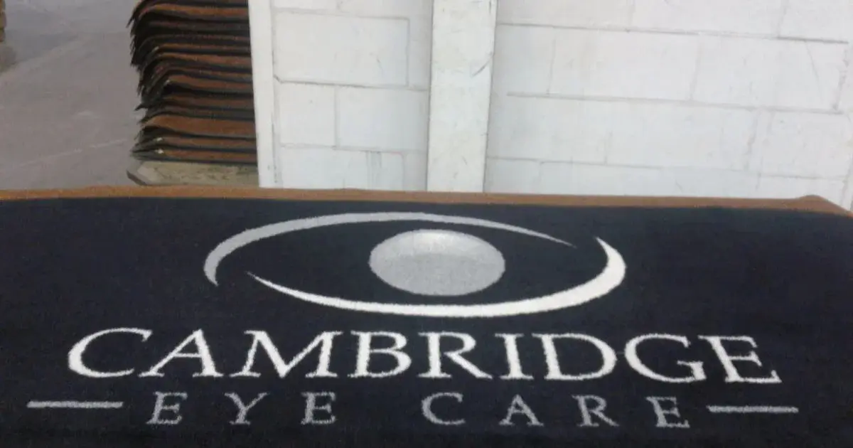 Custom floor mat with Cambridge Eye Care logo